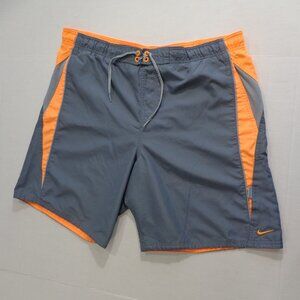 Nike Men's Gray Orange Mesh Lining Drawstring Waistband Swim Trunks Shorts‎ Sz L
